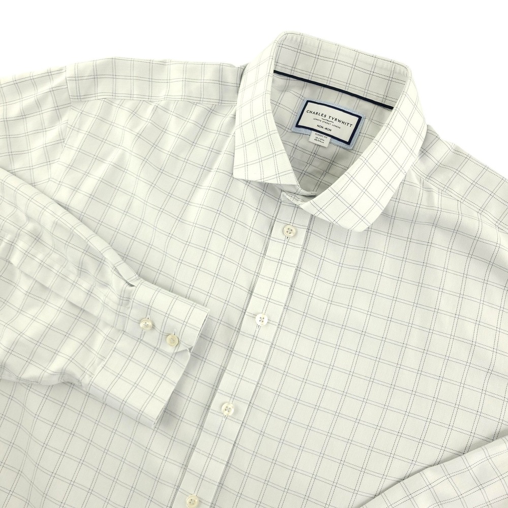 Charles Tyrwhitt Dress Shirt Mens 19 37 Gray Check Classic Fit Non Iron Cotton